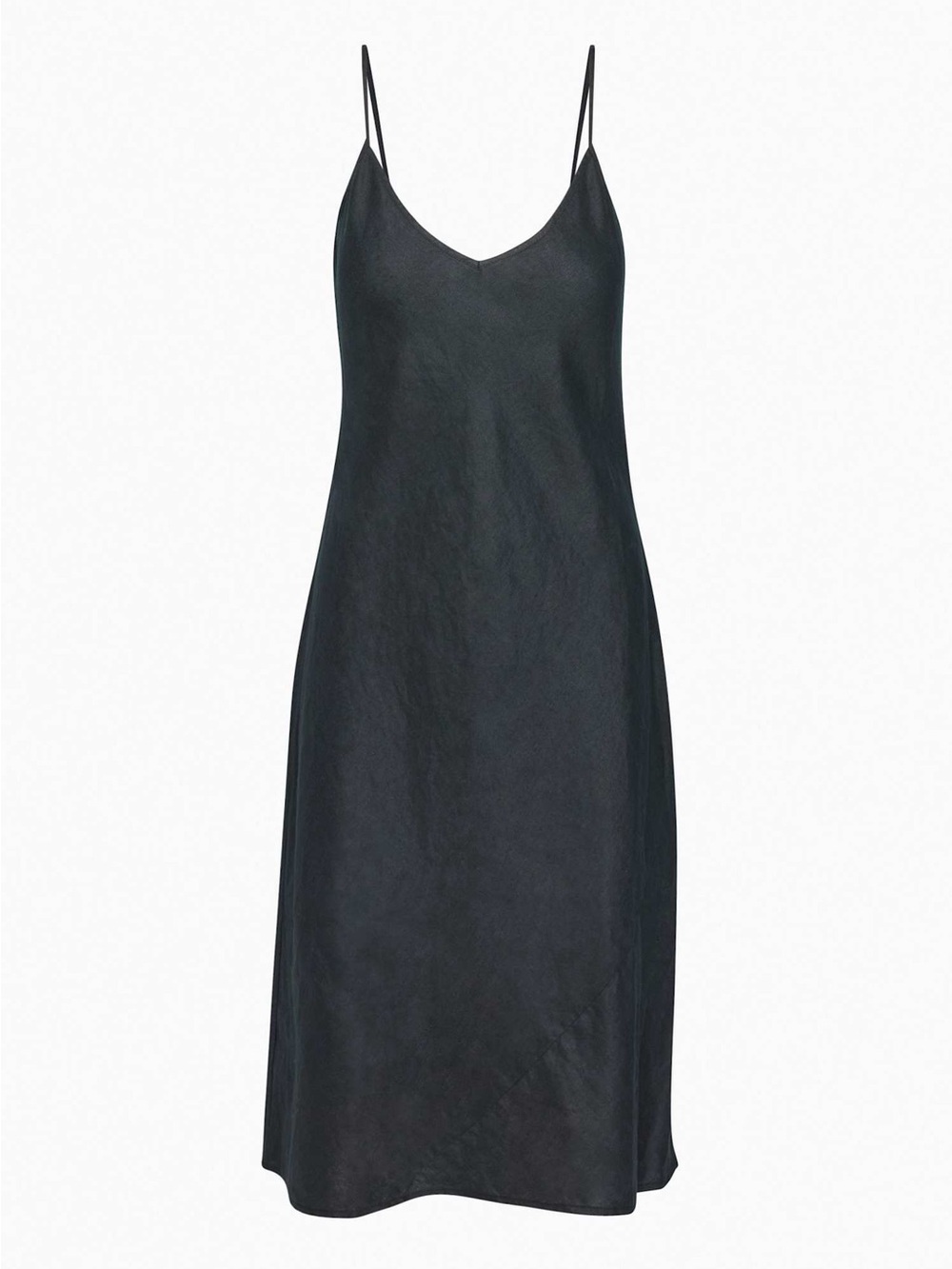 Sleek Black Slip Midi Dress with Spaghetti Straps